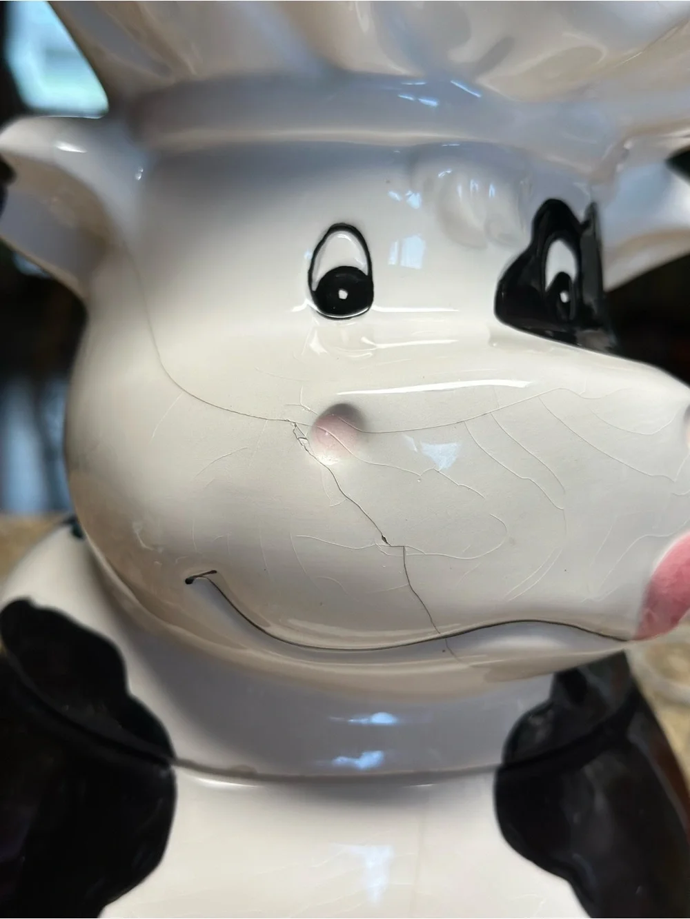 Vintage Ceramic Cow Cookie Jar - White and Black Kitchen Canister